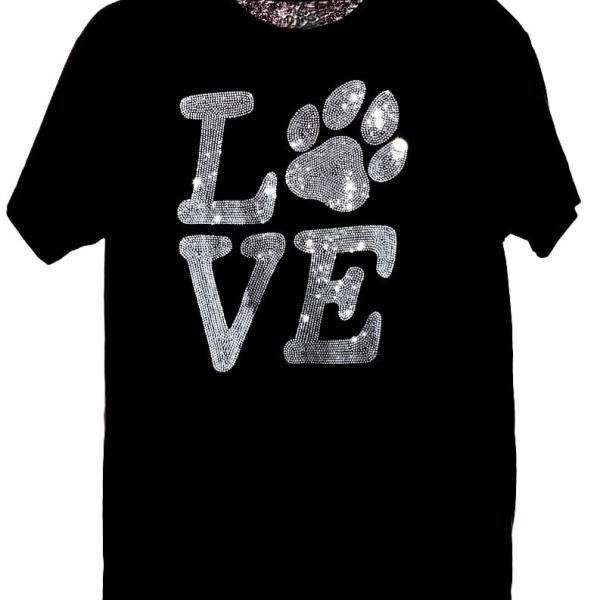 Love Puppy Paw Rhinestone T-Shirt, Pet & Animal Lover Apparel Sweatshirt, Lovely Women's Top Tee-Shirt, Gift for Dog or Cat Lover