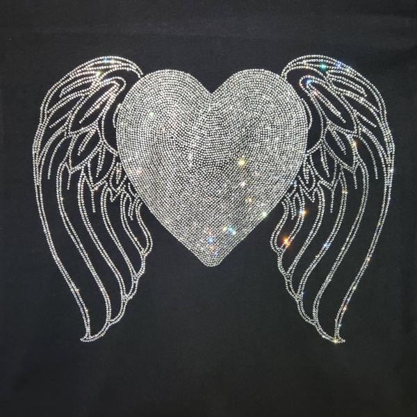 Angel Wings Heart Rhinestone T-Shirt, Flying Heart Tee-Shirt, Memorial Apparel Top, Perfect Romantic Gift Idea for Men and Women