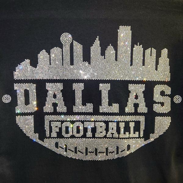 Dallas Football City Silhouette Rhinestone Bling Bling Short Sleeve T-Shirt, Game Day Sweatshirt, Tailgate Tee-Shirt, Sports Mom Shirt