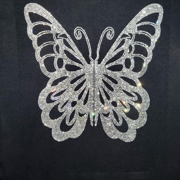 Unique Design Elegant Butterfly Rhinestone T-Shirt, Spring Fashion Top, Stylish Women's Relaxed Tee-Shirt, Inspirational Tee Gift for Moms