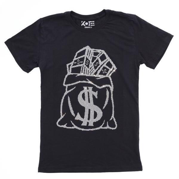 Money Bag with Dollars Rhinestone Bling T-Shirt, Wealth & Abundance Shirt, Cool Guys Gift Idea, Family Trip Tee-Shirt, Success Mindset Top