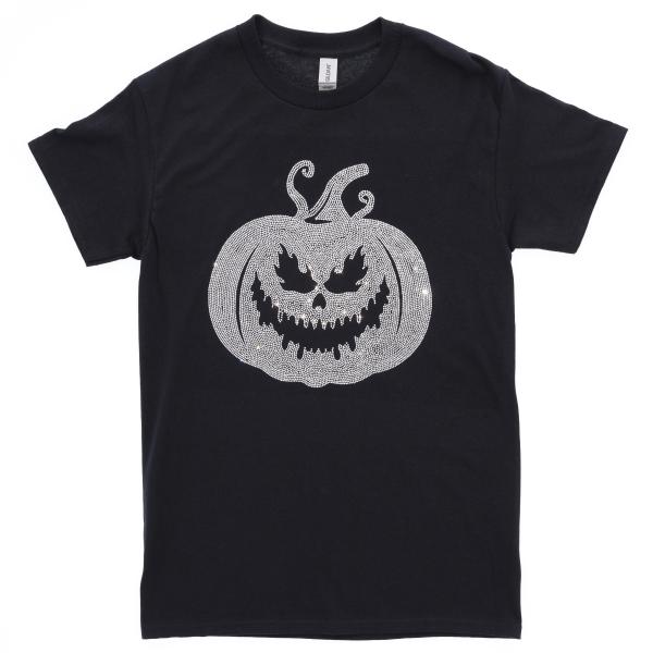 Scary Evil Pumpkin Halloween Rhinestone T-Shirt, Creepy Trick or Treat Sweatshirt, Spooky Season Horror Tee-Shirt Gift for Her or Him