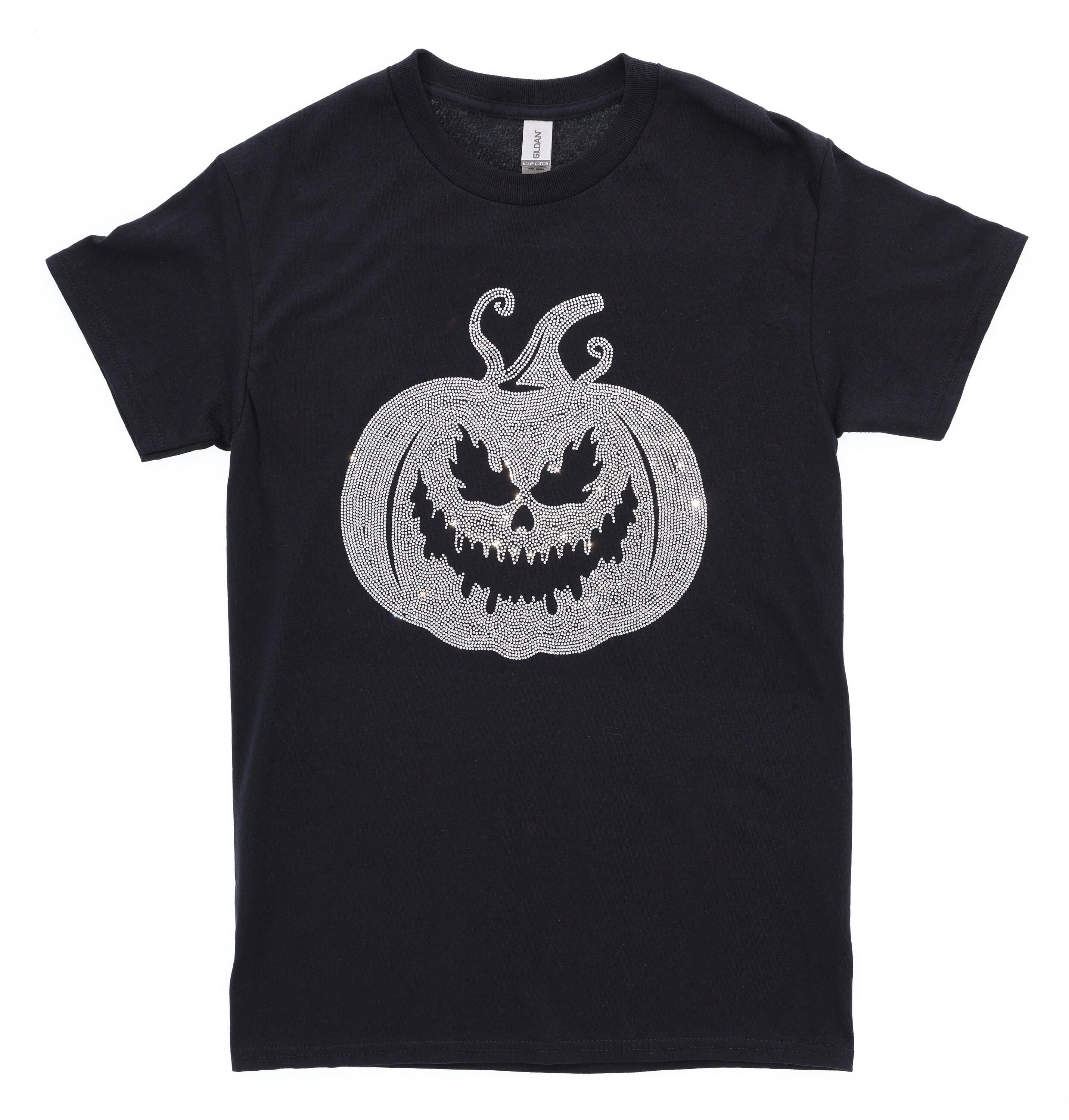 Scary Evil Pumpkin Halloween Rhinestone T-Shirt, Creepy Trick or Treat Sweatshirt, Spooky Season Horror Tee-Shirt Gift for Her or Him