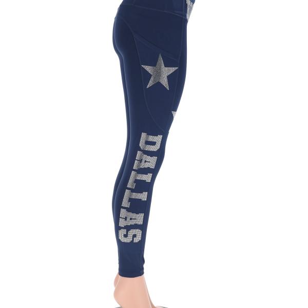 Custom Rhinestone Leggings Active Wear Yoga Pant Women Football Yoga Leggings with side Pocket