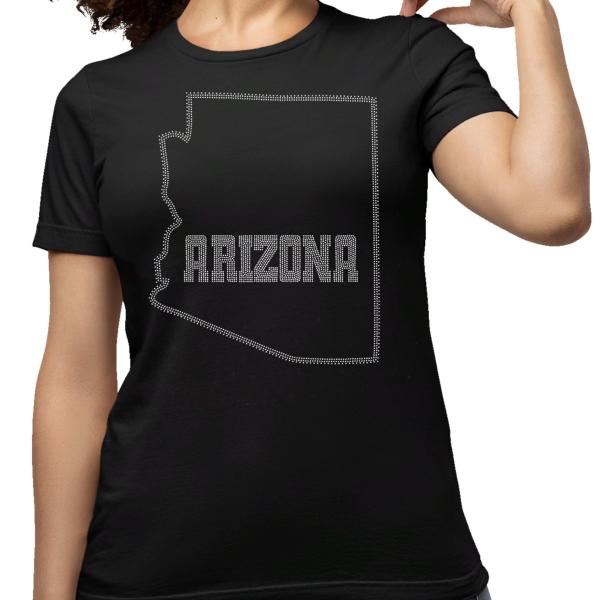 Arizona State Map Rhinestone T-Shirt, Home State Trip Apparel, State Souvenir, Arizona Pride Tee-Shirt, Travel Shirt Gift from Arizona
