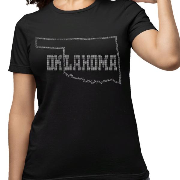 Oklahoma State Rhinestone T-Shirt, Oklahoma Pride Homeland Shirt, Oklahoma Home Tee, Native American Oklahoma Rhinestone Map Shirt