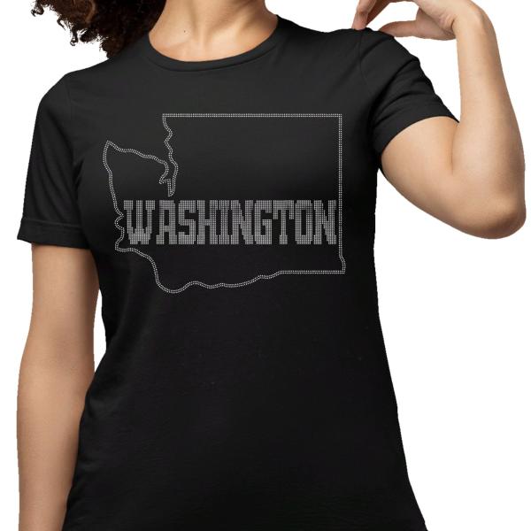 Washington State Map Rhinestone T-Shirt, Retro Travel Shirt, Family Reunion Tee-Shirt, Hometown Souvenir Shirt, States Trip Apparel