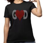 Shinny And Cute GOD in Heart Rhinestone T-Shirt, Spiritual Love Tee-Shirt, Prayers' Sweatshirt, Thoughtful Church Apparel Gift for Women