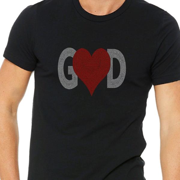 Shinny And Cute GOD in Heart Rhinestone T-Shirt, Spiritual Love Tee-Shirt, Prayers' Sweatshirt, Thoughtful Church Apparel Gift for Women
