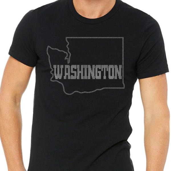 Washington State Map Rhinestone T-Shirt, Retro Travel Shirt, Family Reunion Tee-Shirt, Hometown Souvenir Shirt, States Trip Apparel