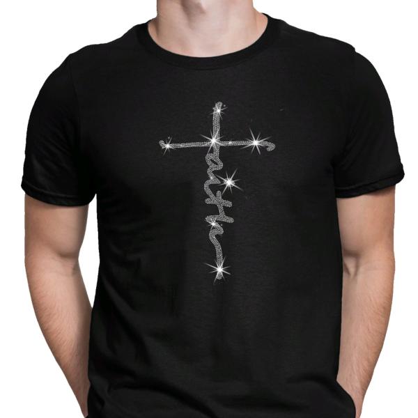 Vertical Faith & Cross Rhinestone T-Shirt, Jesus Aesthetic Tee-Shirt, Cute Christian Christmas Church Sweatshirt, Sunday Worship Apparel