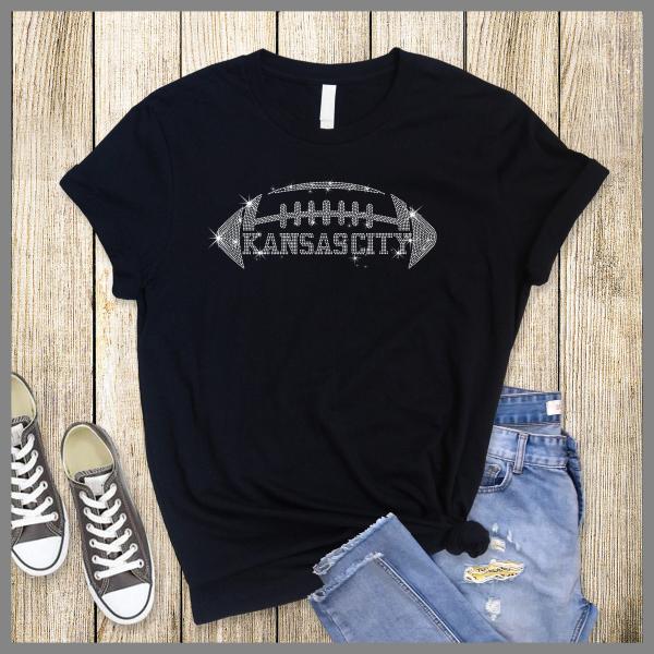 Kansas City Rhinestone T-Shirt, Football Team Bling Bling Tee, Casual Sports Wear, For  Sunday Days  Football Fan Shirt