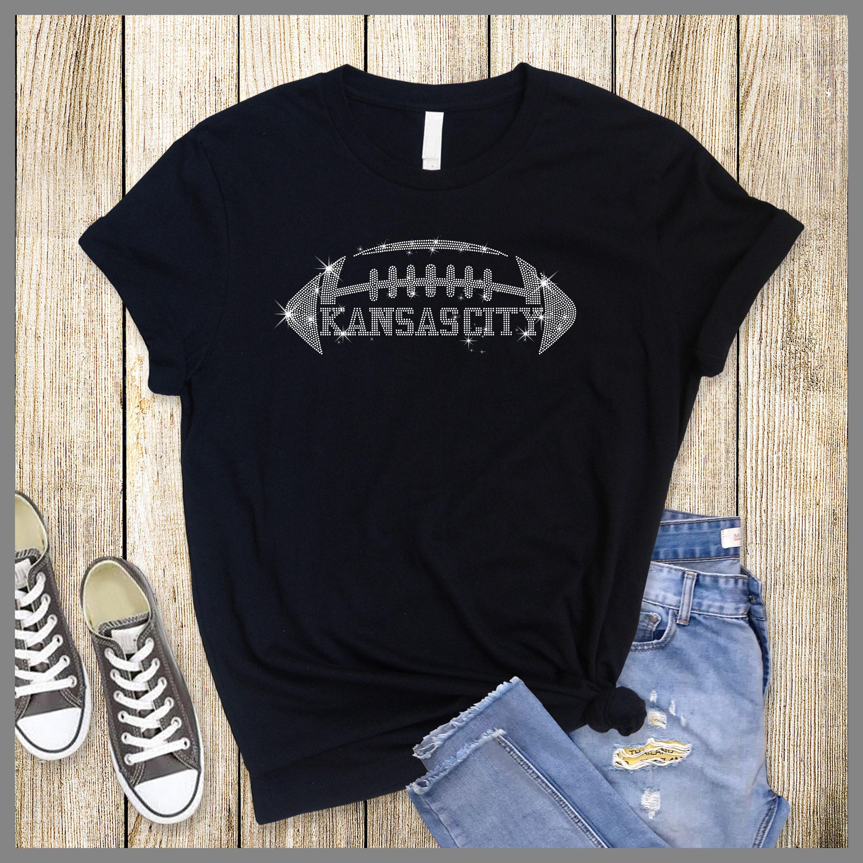 Kansas City Rhinestone T-Shirt, Football Team Bling Bling Tee, Casual Sports Wear, For Sunday Days Football Fan Shirt