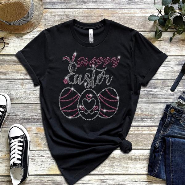 Happy Easter Rhinestone T-Shirt, Easter Bunny Shirt, Easter Gift Shirt, Cute Bunny Shirt, Happy Easter Egg Shirt, Gift For Her, Gift For Mom