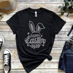 Happy Easter Bunny Rhinestone T-Shirt, Easter Bunny Shirt, Easter Gift Shirt, Cute Bunny Shirt, Gift For Her, Gift For Mom, Bunny Ears Shirt