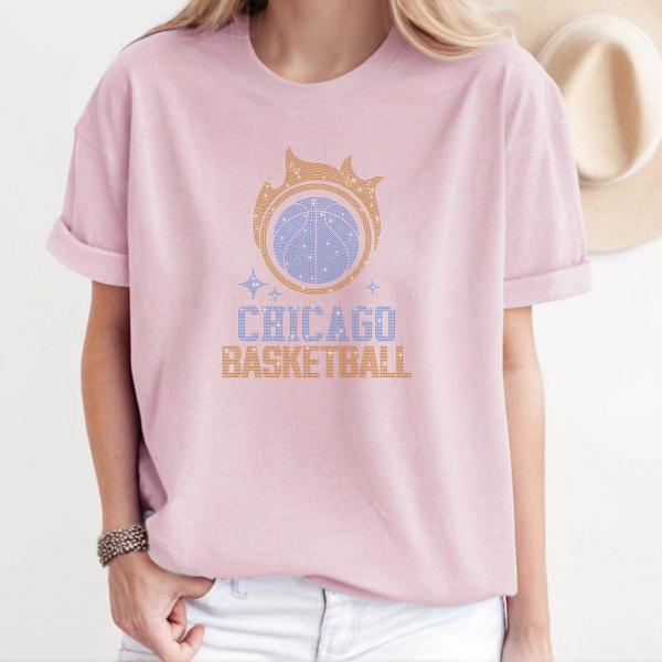 Chicago Basketball Team Rhinestone T-Shirt, Bulls Basketball Tshirt, Ultimate Bulls Fan Dazzling Rhinestone Shirt, Chicago Bulls