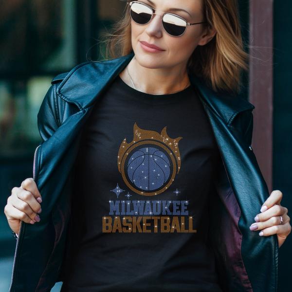 Milwaukee Basketball Team Rhinestone T-Shirt, Bucks Basketball Tshirt, Ultimate Bucks Fan Dazzling Rhinestone Shirt, Milwaukee Bucks