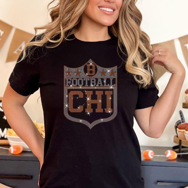 Chicago Rhinestone T-Shirt, Vintage Style Chicago Football Game Day Tee-Shirt, Sunday Football Shirt, Football Season Hoodie, Bears Fan Gift