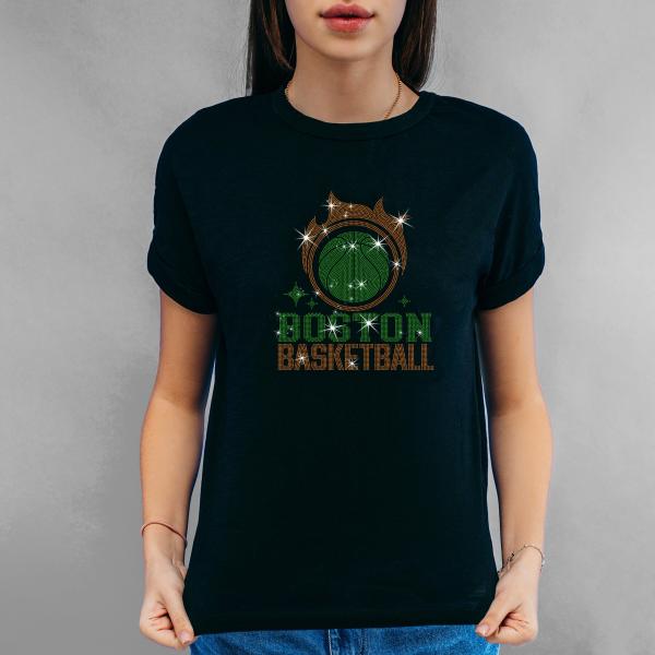 Boston Basketball Team Rhinestone T-Shirt, Celtics Basketball Tshirt, Ultimate Boston Fan Dazzling Rhinestone Shirt, Boston Celtics