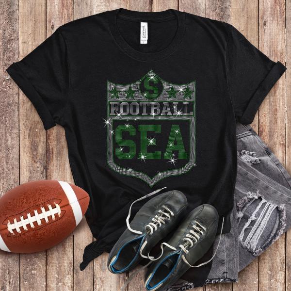 Seattle Rhinestone T-Shirt, Stylish Football Team Shirt for Game Day, Cheer with Volunteer Spirit, Show Your Seattle  Pride, Gift for Her