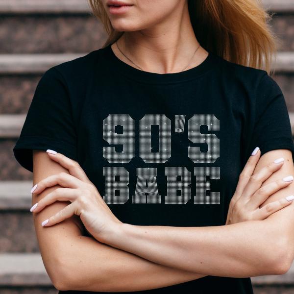 90s Babe Rhinestone T-Shirt, 90s Party Matching Shirt, Chic Vintage Designed Eye-Catching Shirt, Combine Elegance with Retro Fashion
