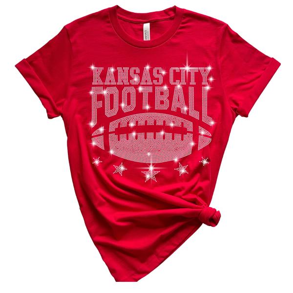 Kansas City Rhinestone T-Shirt, Unique and Eye-Catching Design Football Tee, Comfortable and Durable, Ideal for Match Days and Sports Fans