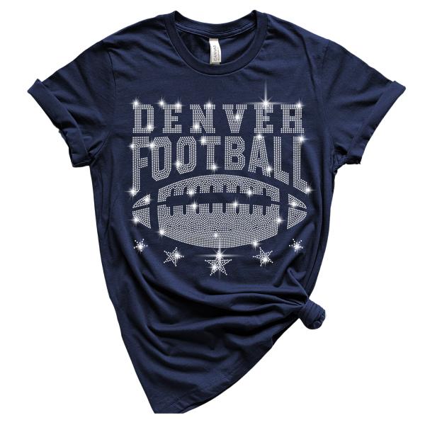 Denver Rhinestone T-Shirt, Trendy Football Season Tee, Football Bling Shirt, Football Shirt For Gameday Sporting Events Active