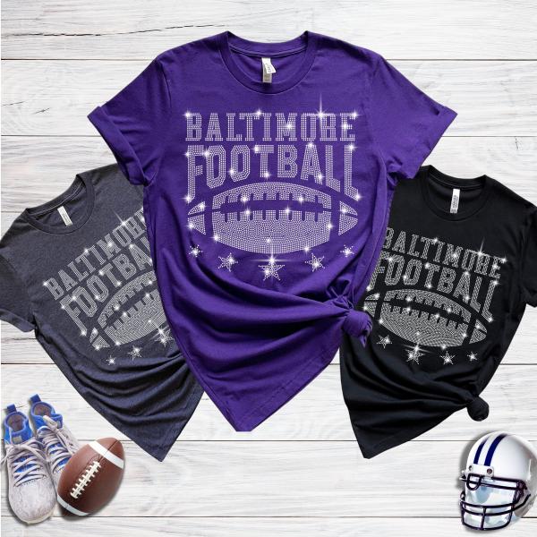 Baltimore Rhinestone T-Shirt, Football Fan Fun Gift, Legend Game Day, Cute Tee-Shirt for Football Champion, Gift for Best Friend