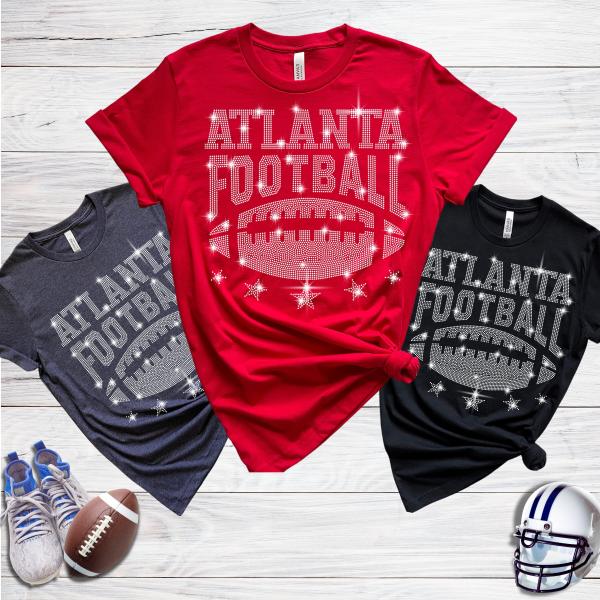 Atlanta Rhinestone T-Shirt, Football Fan Tee Shirt, Stylish and Comfortable, Unique and Eye-Catching Design for Game Day Gift