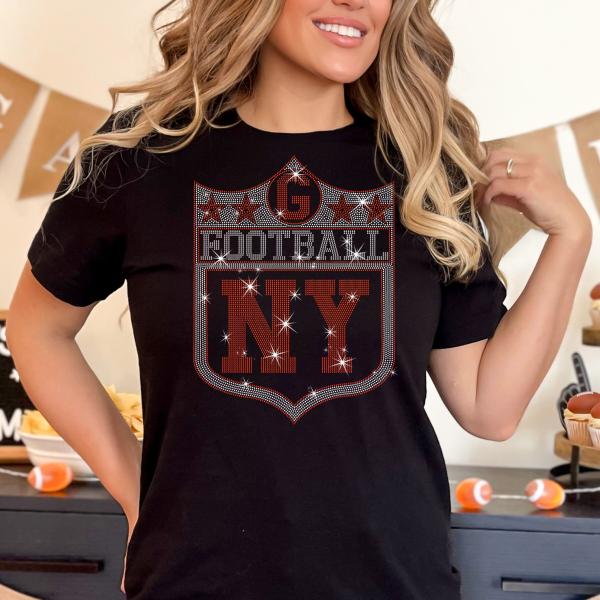 New York Rhinestone T-Shirt, Show Your Football Volunteer Spirit, Stylish Fan Tee for Game Day, Perfect Gift for Fans, Giants Gift