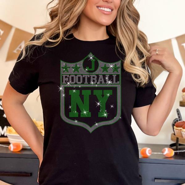 New York Rhinestone T-Shirt, Football Game Day Ready, Trendy, Comfortable Fan Shirt, Support Your Team with Style,  Gift for Her or Him