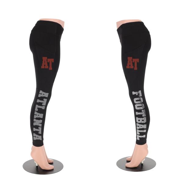 Atlanta Rhinestone Football Leggings, Team Support Leggings, Women's Football Leggings With Side Pocket, Cute Yoga Pants for Game Day