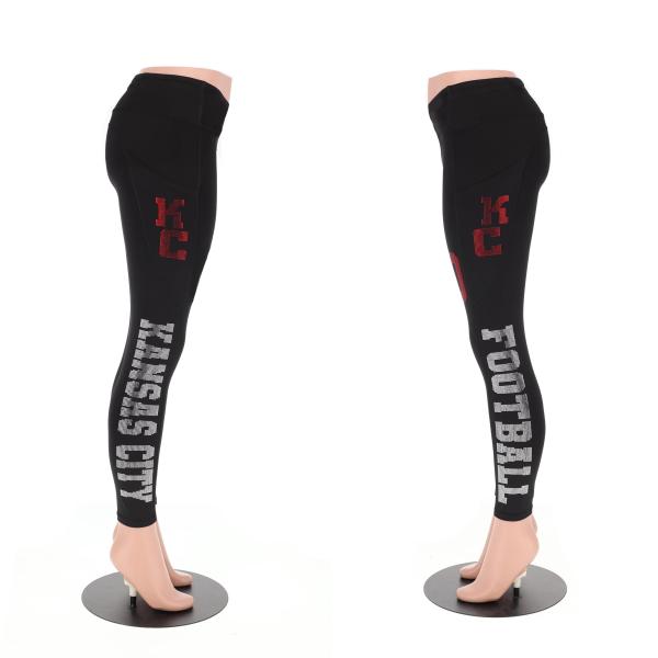 Kansas City Rhinestone Football Leggings Active Wear Yoga Pant Women Football Yoga Leggings with side Pocket