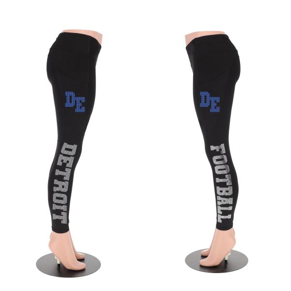 Detroit Rhinestone Football Leggings, Glitter Fan Leggings for Ladies Who Love Bling, Active Wear Yoga Pant, Game day sports leggings