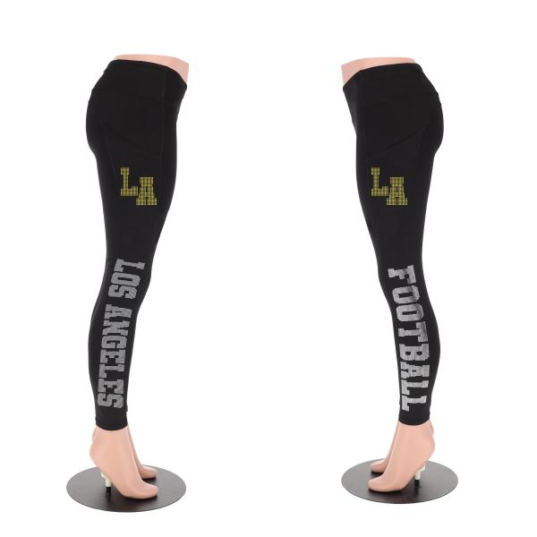 Los Angeles Rhinestone Football Leggings, Bling Tailgate Pant, Active Wear Yoga Pant With Side Pocket, Game day Sports Leggings