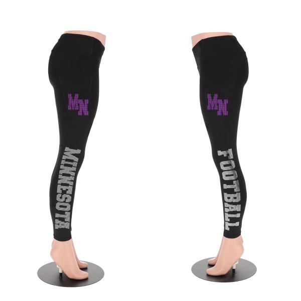 Minnesota Rhinestone Football Leggings, Glitter Team Sparkle Leggings, Game day Sports Pant, Bling Football Fan Leggings With Side Pocket