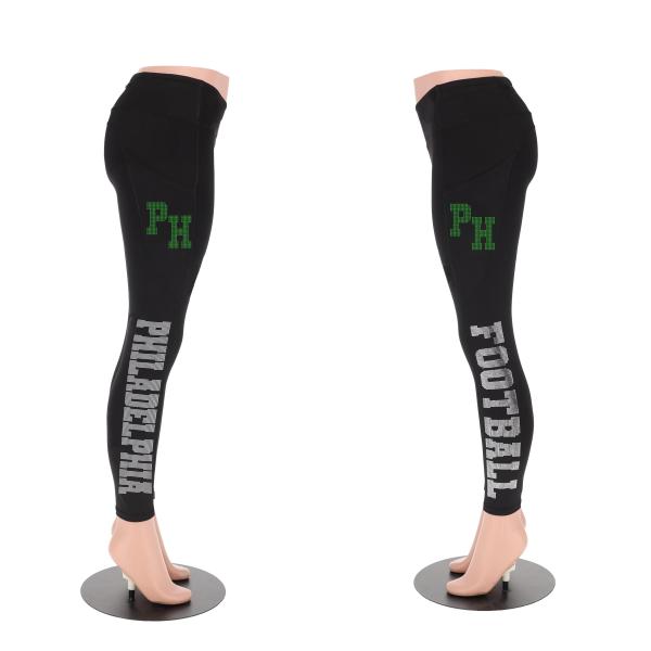 Philadelphia Rhinestone Football Leggings, Bling Football Fan Yoga Leggings, Glitter Sport Pant With Side Pocket, Game day Pant for Ladies