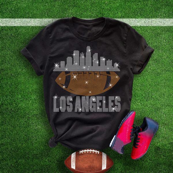 Los Angeles Rhinestone T-Shirt, Football Chic Glittering Fan Shirt, Game Day Bright Trend Shirt, Eye-Catching Dazzling Game Design Tee