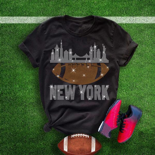 New York Rhinestone T-Shirt, Glittering Sparkling Football Fan Design Tee, Bright Trend Fashion Style Shirt, Gift Dazzling Game Day Shirt