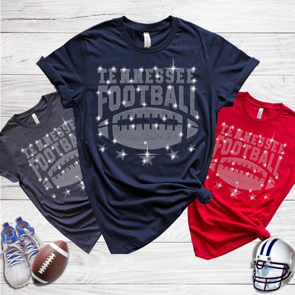 Tennessee Rhinestone T-Shirt, Trendy Football Shirt, Essential Apparel for Fans Elevate your Game Day look with Our Stylish Apparel