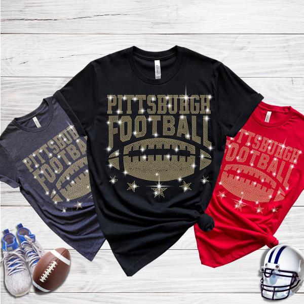Pittsburgh Rhinestone T-Shirt, Football Lovers Shirt, Game Day Sports Sweatshirt, Unique Design Casual Shirt, Tailgate Party  Wear