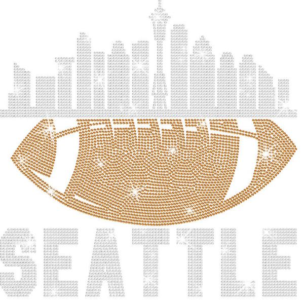 Seattle Rhinestone T-Shirt, Chic Glitter Tailgate Style Football Tee, Team Fan Shiny Design Shirt, Sportswear for Game Day Fashion Shirt