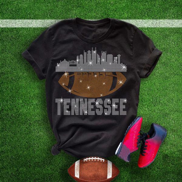 Tennessee Rhinestone T-Shirt, Glittering Game Day Football Fan Shirt, Bling Sparkling Team Tee, Dazzling Eye-Catching Design Tee for Sunday