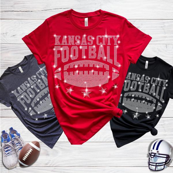 Kansas City Rhinestone T-Shirt, Unique and Eye-Catching Design Football Tee, Comfortable and Durable, Ideal for Match Days and Sports Fans