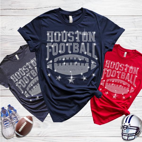 Houston Rhinestone T-Shirt, Trendy & Cute Football Shirt for Game Day, Glittering Rhinestone Top, Shine Bright at the Game
