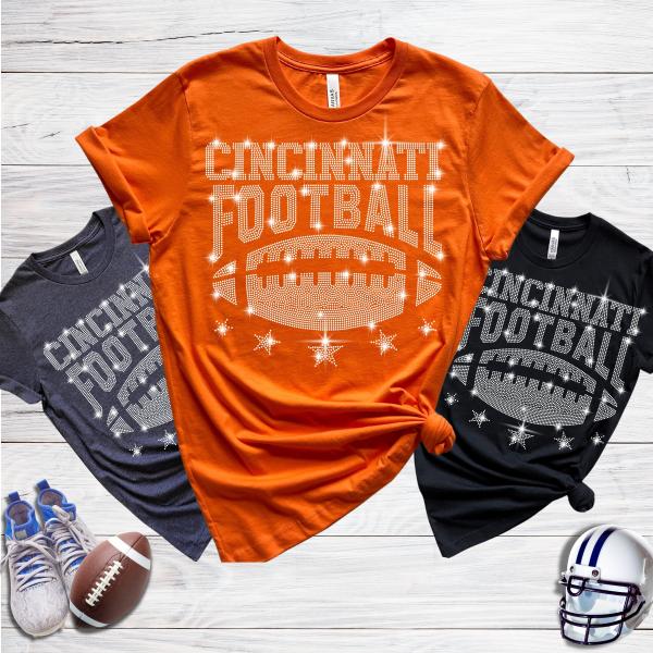 Cincinnati Rhinestone T-Shirt, Football Game Day Apparel, Quality and Durable, Unique and Eye-Catching Design, Football Lover Shirt