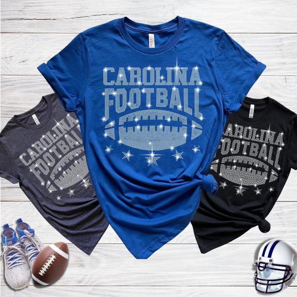 Carolina Rhinestone T-Shirt, Football Player Game Day Apparel, Stylish and Comfortable, Gift For Fans, Let's Go, Sunday Funday