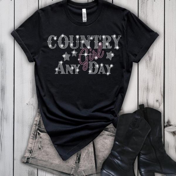 Country Girl Rhinestone Shirt, Western Shirt, Cowgirl Shirt, Country Girl Any Day Shirt, Outdoor Life Shirt, Western Girl Shirt