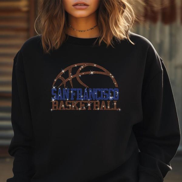 San Francisco Rhinestone Basketball Shirt, Bling Basketball Mom, Basketball Gift Her,  Game Day Fans Tee Shirt, Basket Team Gift