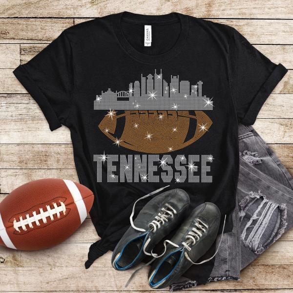 Tennessee Rhinestone T-Shirt, Glittering Game Day Football Fan Shirt, Bling Sparkling Team Tee, Dazzling Eye-Catching Design Tee for Sunday